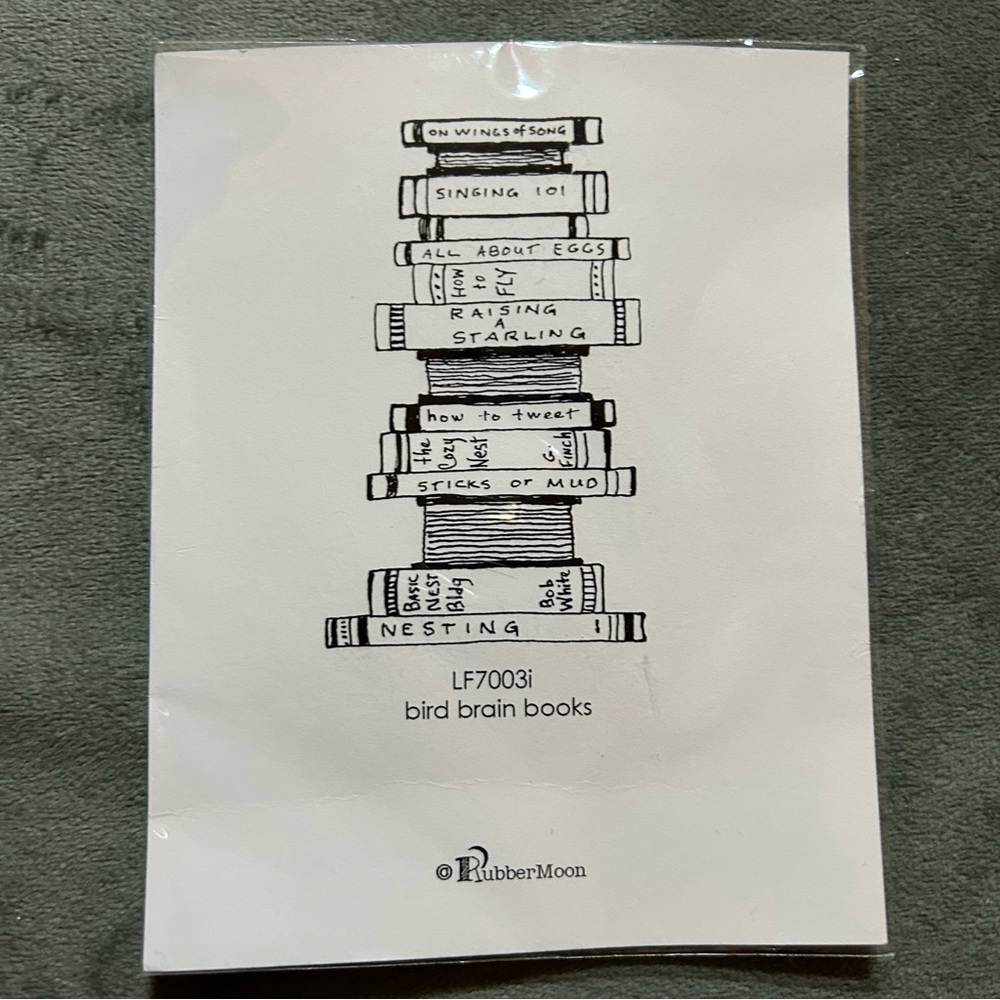 RUBBERMOON bird brain books rubber stamp